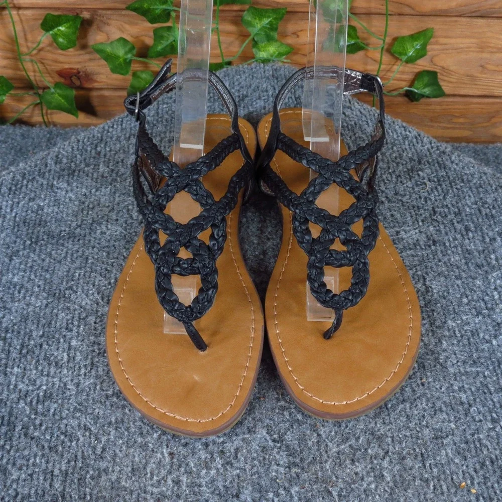 Wonder Nation GGWN21AM01 Girl Braided T-Strap Sandal Sz 4 Summer Black Synthetic
